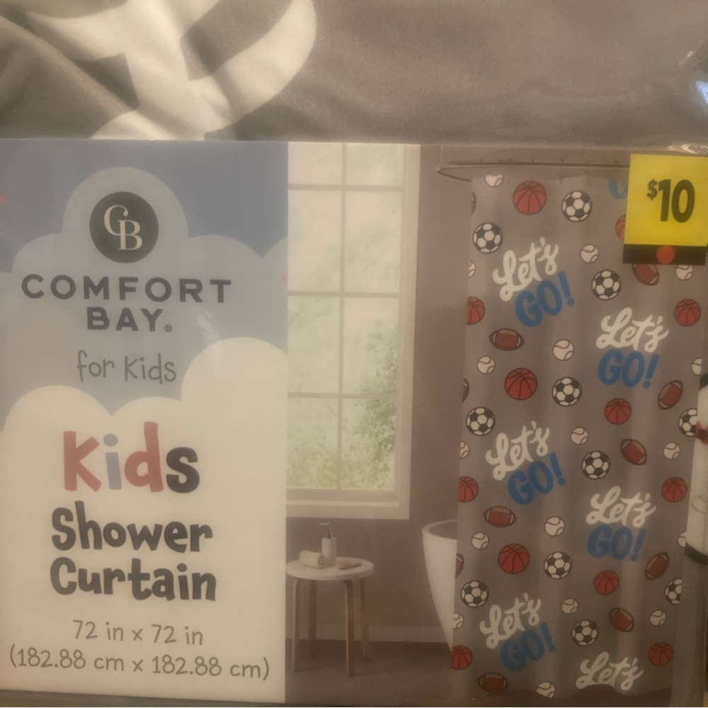 ⚡️Comfort Bay Kids Shower Curtain - Gray with Sports Theme